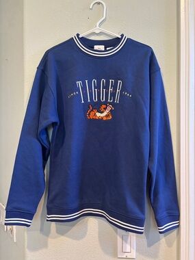 Disney Blue Tigger Crewneck Sweater with Striped Trim